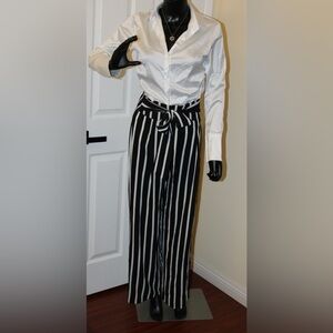Black and White Striped Women's Pants